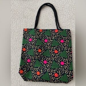 Floral Embroidered Black Tote Bag